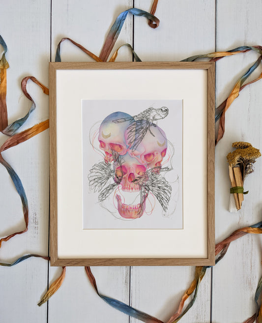 This Tangled Thread – 11x14 Watercolor Skull Art Open Edition Print