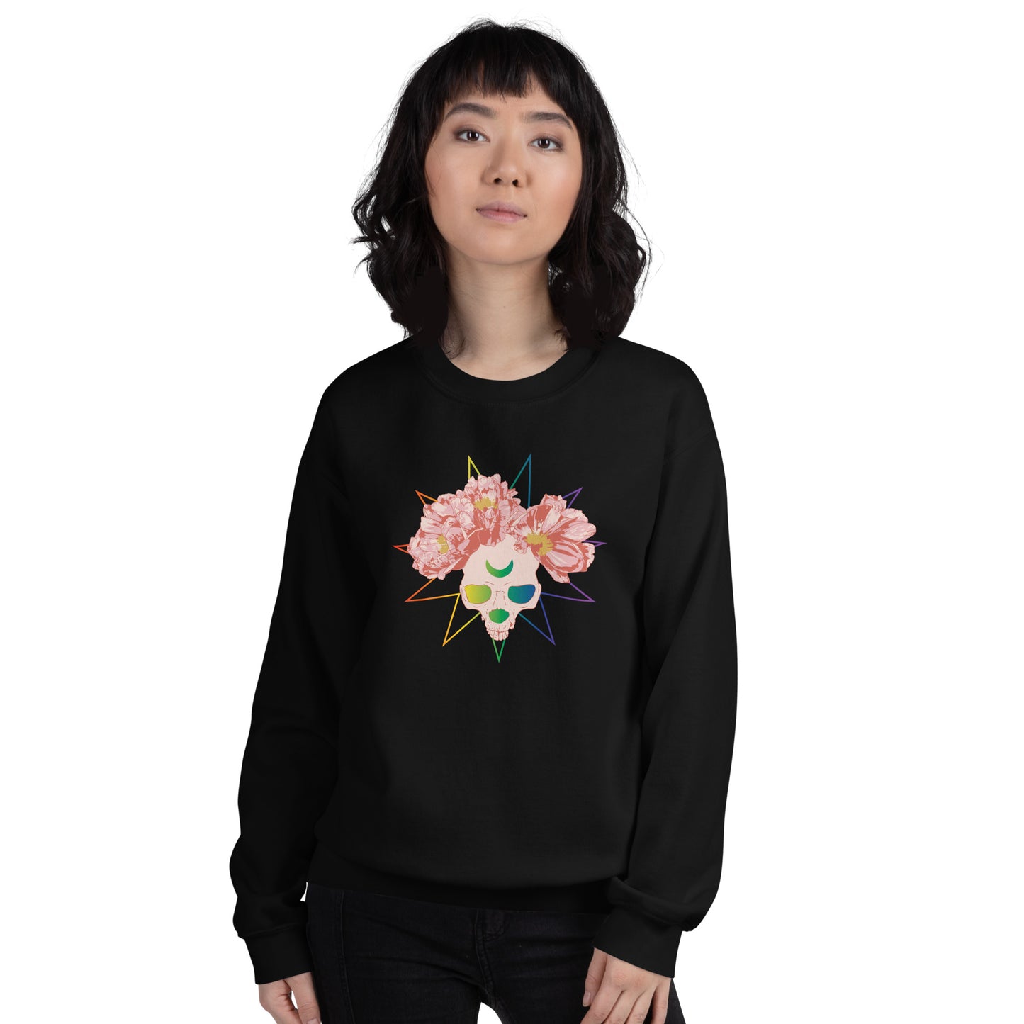 Rainbow Peony Skull Unisex Sweatshirt