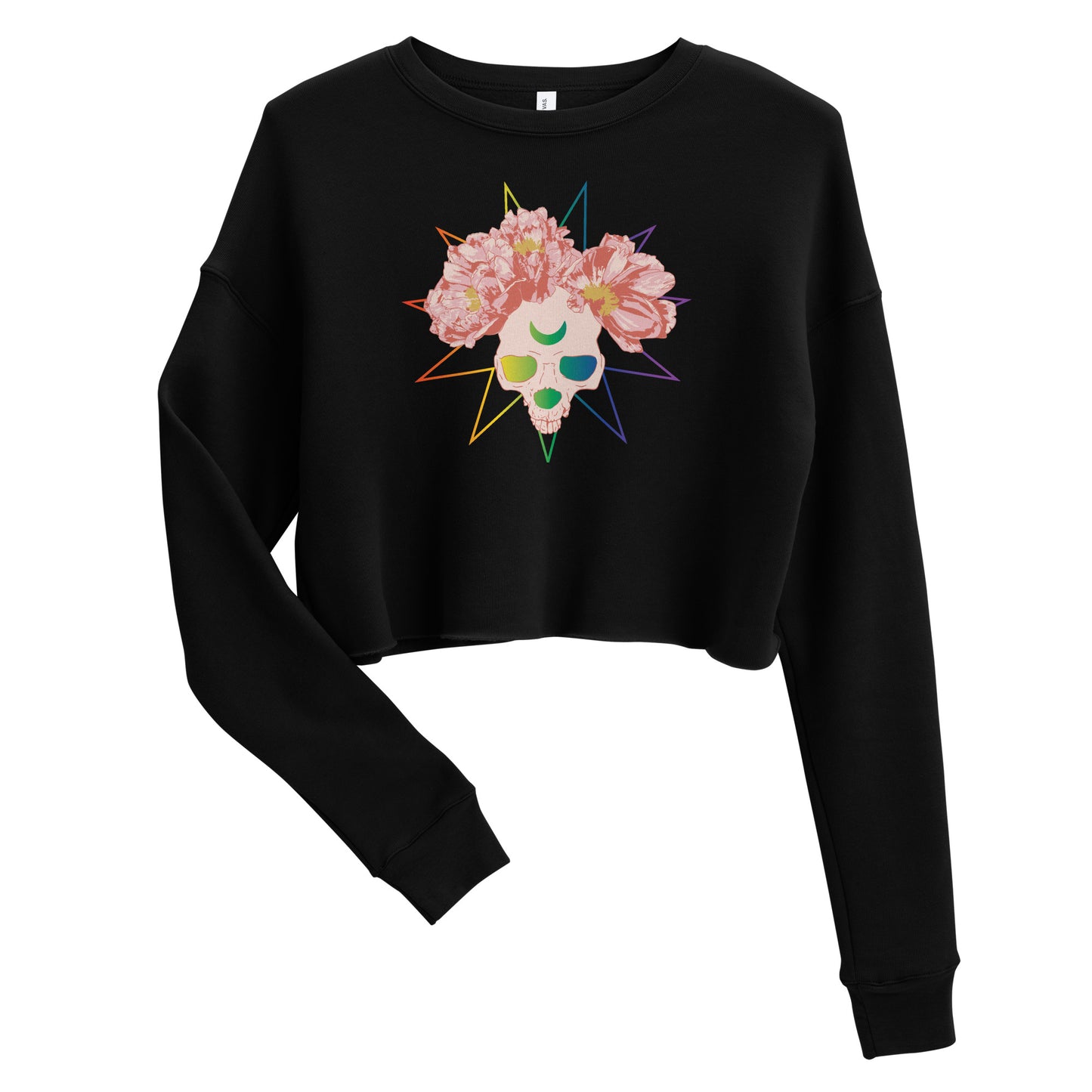 Rainbow Peony Skull Cropped Sweatshirt