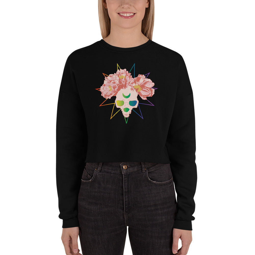 Rainbow Peony Skull Cropped Sweatshirt