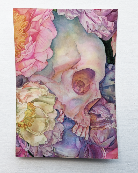 Hymnal: Watercolor Skull and Flowers Sticker by Emerald Barkley