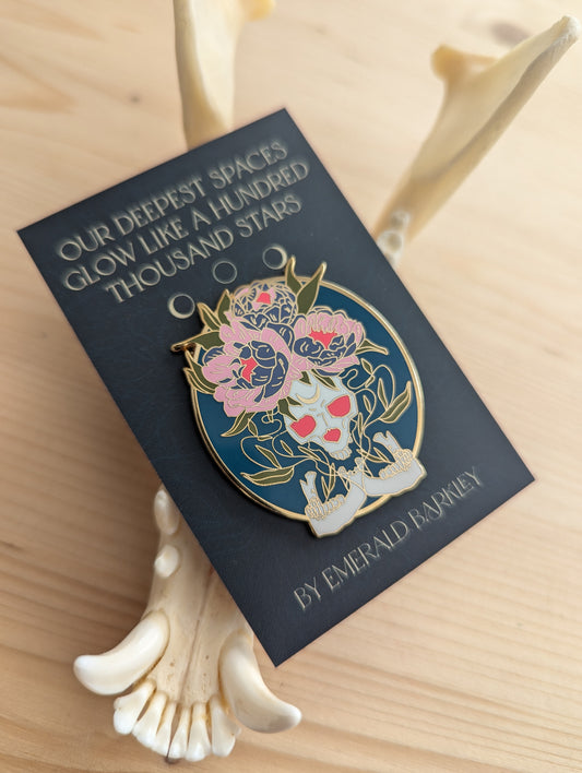 Our Deepest Spaces Glow Like A Hundred Thousand Stars – Skull Art Enamel Pin