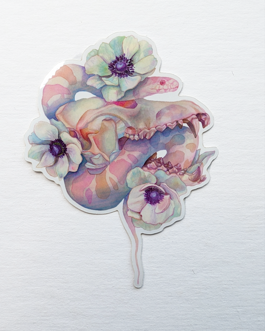 Subversion: Watercolor Snake and Coyote Skull Sticker