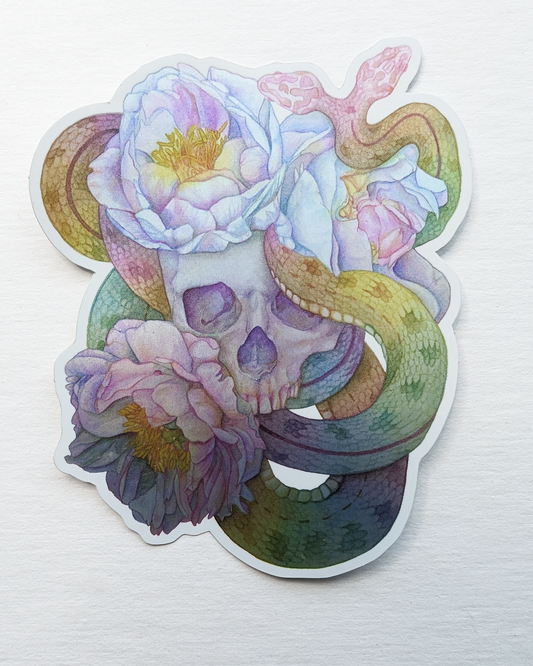 The Things We Bury: Watercolor Skull and Snake Sticker