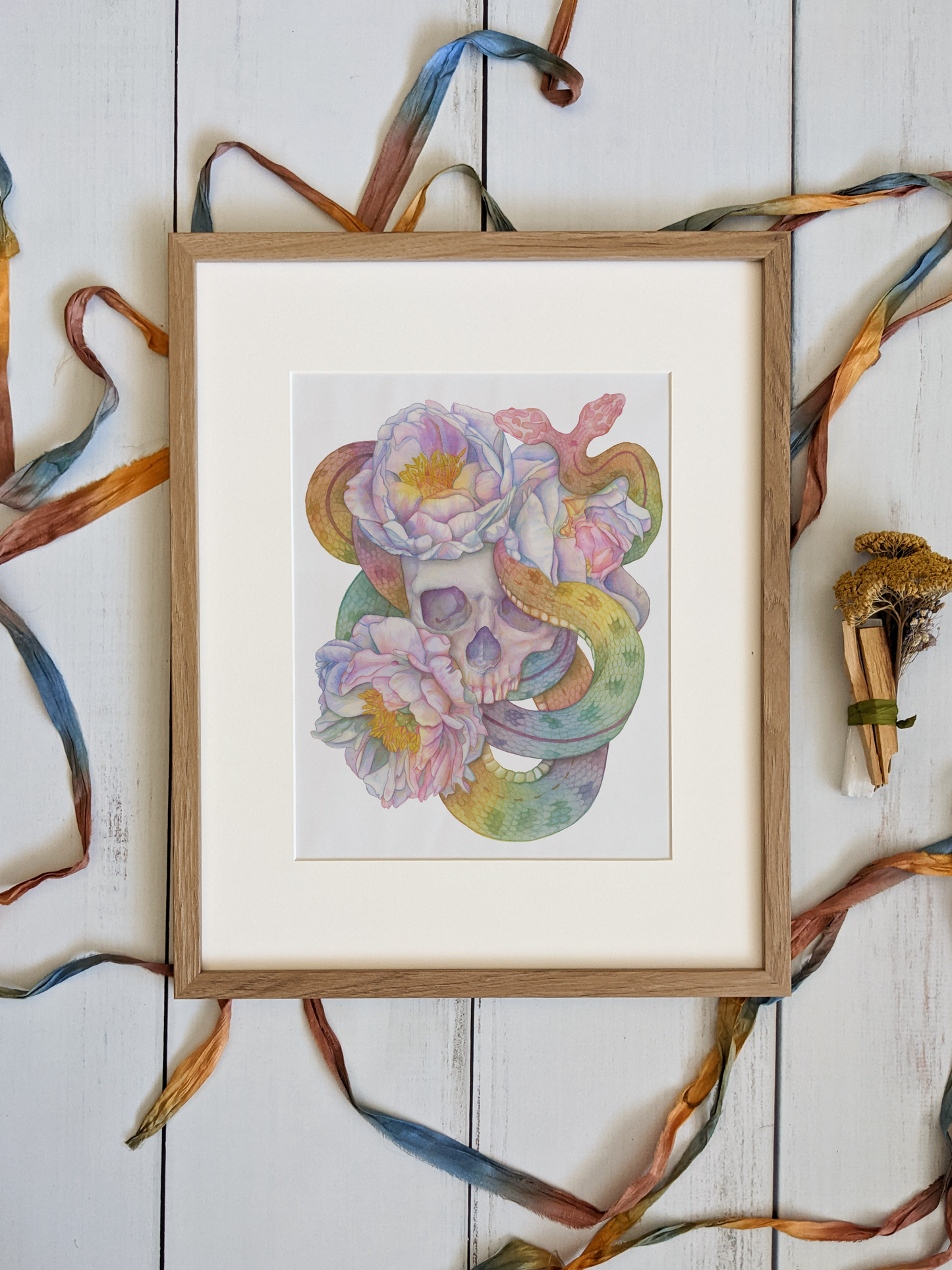 The Things We Bury – 11x14 Watercolor Skull and Snake Art Open Edition Print