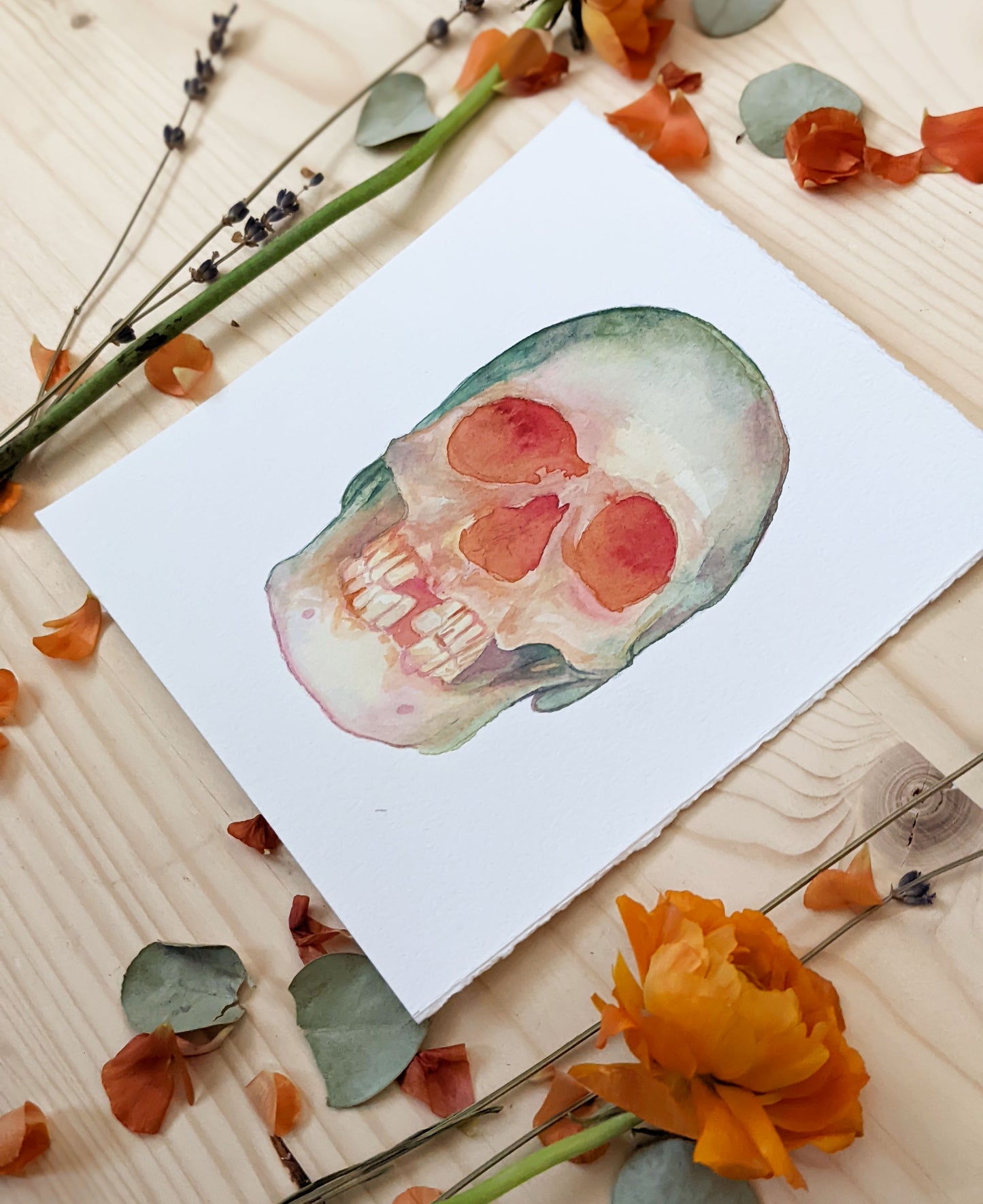 HOURS Day 22 – Original Watercolor Skull Painting