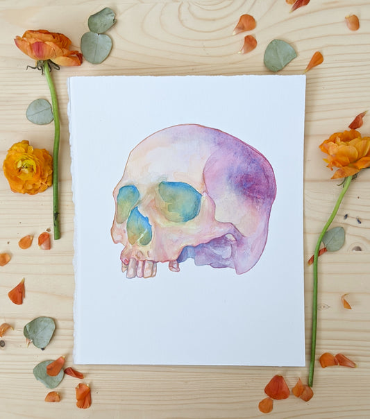HOURS Day 23 – Original Watercolor Skull Painting