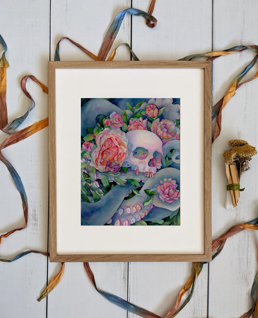 A Tender Act of Rebellion – 11x14 Watercolor Skull Art Open Edition Print