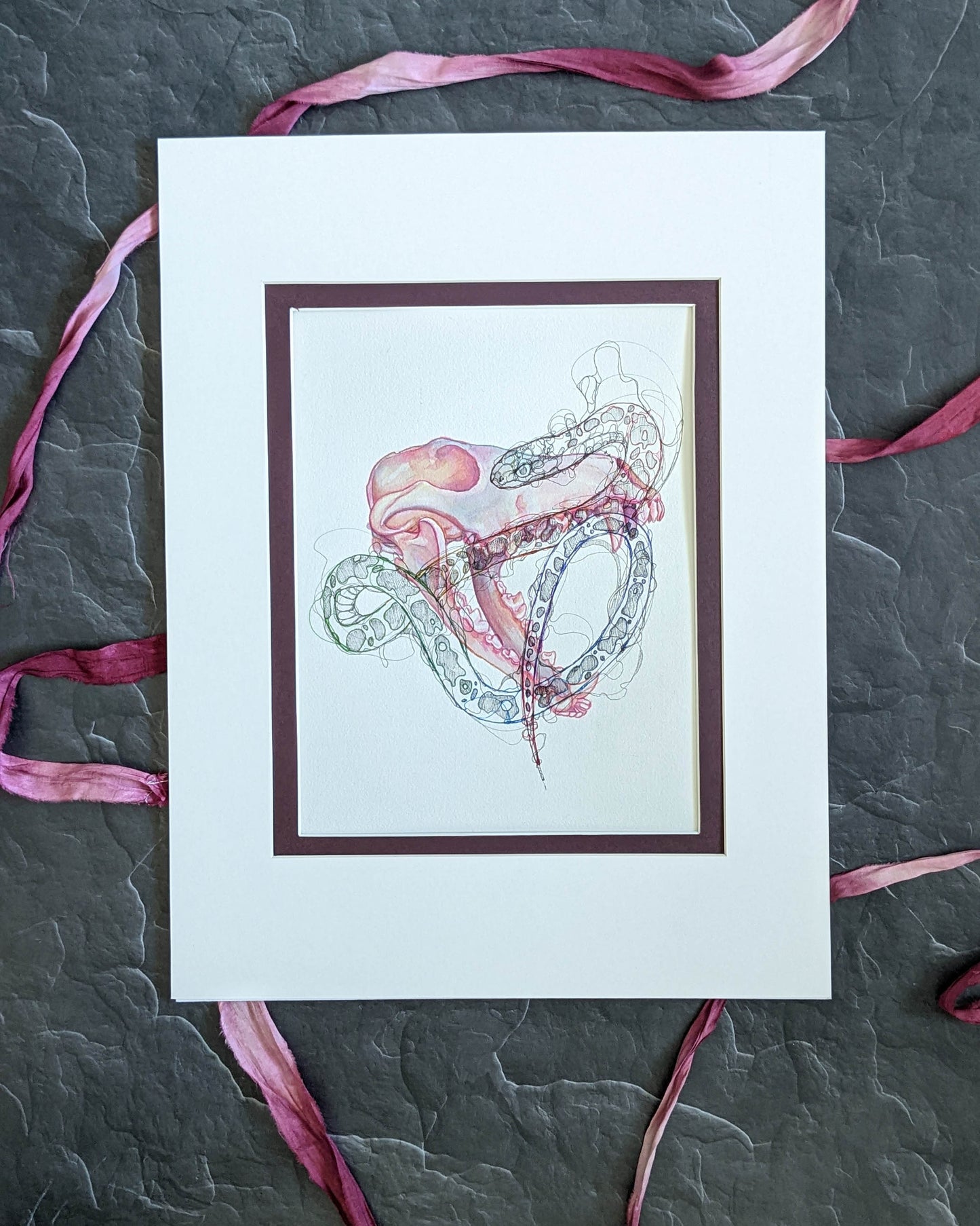 Snake and Coyote (Babes for Bodily Autonomy) – Original Watercolor Skull Painting