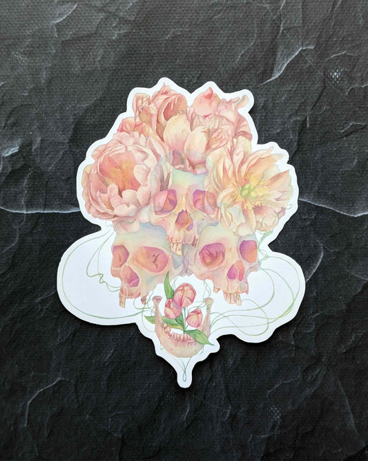 Speak Sweetly and with a Tender Tongue – Skull and Peony Holo Sticker
